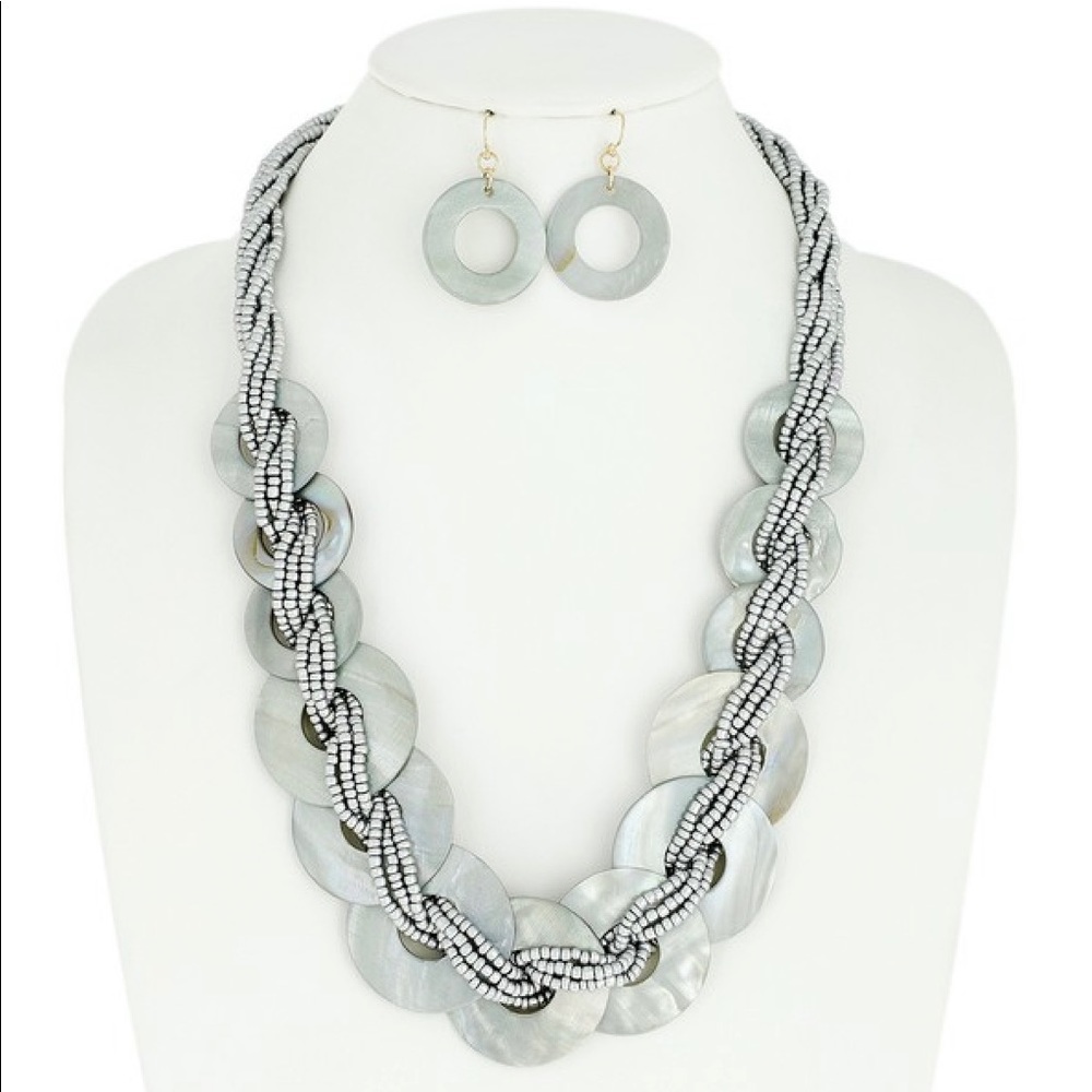 Boho style seed bead necklace and earrings set.